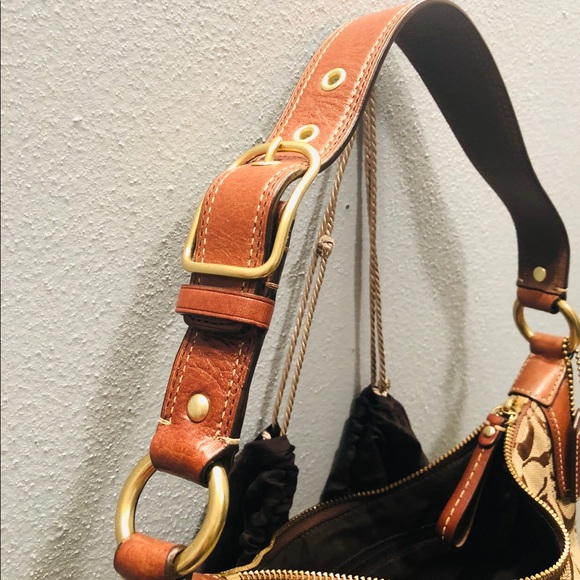 Coach Brown Jacquard Hobo Purse Leather Strap - Picture 3 of 8